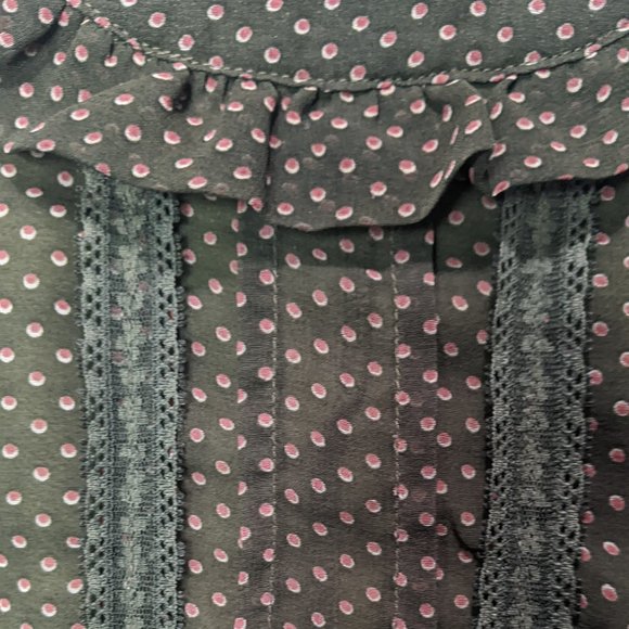 Lost & Found Green Dress with Polka Dots and Lace Trim - Picture 3 of 4